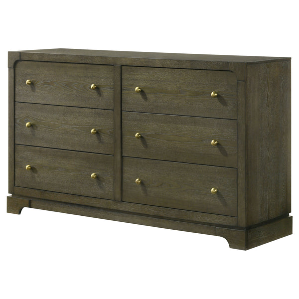 English Elm Sundance Six-Drawer Dark Cocoa Dresser Cabinet with Brass Knobs, Solid Wood Drawer Boxes, 61"W B062P378394
