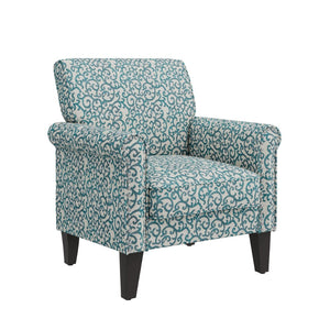 English Elm Barnet Barrel Accent Chair Vine Print Upholstery Nailhead Trim Tapered Wood Legs B127P495065
