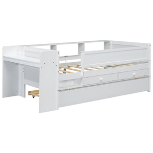 English Elm Multi-functional Twin Daybed with Trundle Desk Usb Charging Pine Wood Storage GX000462AAK
