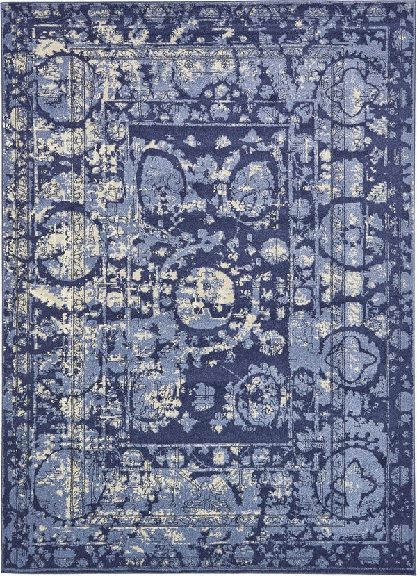 Unique Loom La Jolla Vintage Machine Made Border Rug Blue, Ivory/Navy Blue/Light Blue 7' 10" x 11' 4"