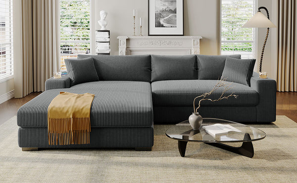 English Elm Christopher Knight Home® - Mirod Large Sectional Sofa with Deep Foam Seats, Built-In Cup Holders, USB Charging Ports, Modern Design Grey N760S0000043E