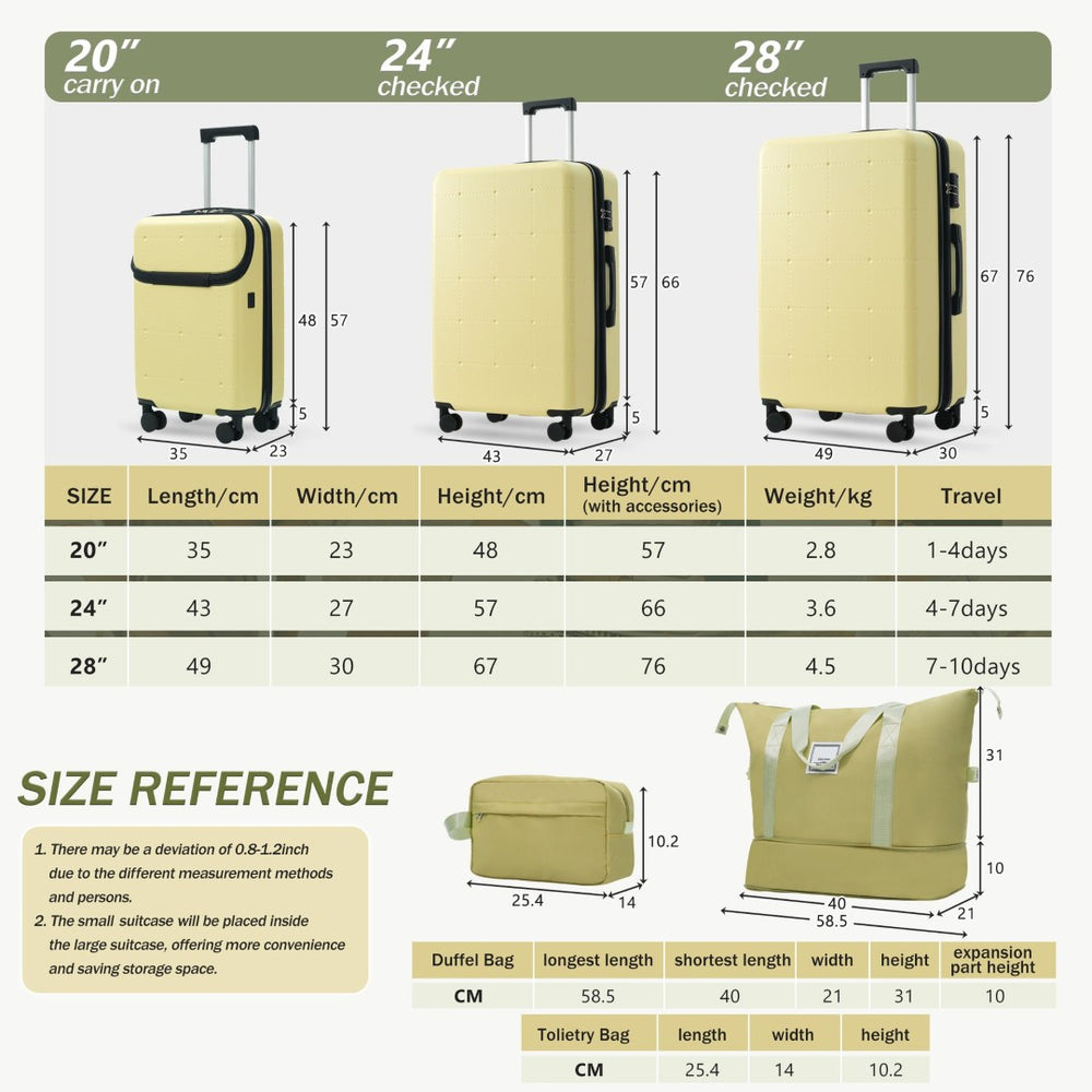 English Elm Luggage 5 Piece Hardside Abs Set with Front Access Carry on and Tsa Spinner Wheels Yellow N732P391557Y