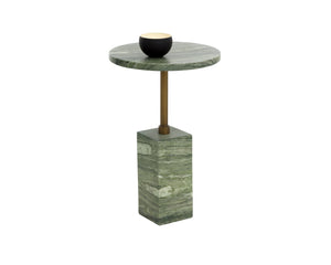 Sunpan MIZANI End Table - Sculptural Concrete Design with Dark Marble Look and Antique Brass Finish Green 112722