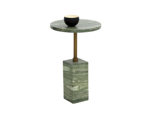 Sunpan MIZANI End Table - Sculptural Concrete Design with Dark Marble Look and Antique Brass Finish Green 112722