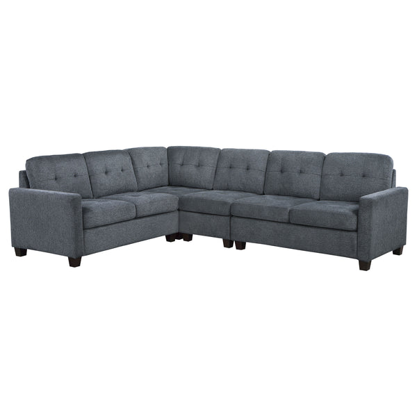 English Elm Ashland 4-Piece Upholstered Sectional Sofa Set with Plush Fabric, Block Wood Legs, Entertainer’s Dream Steel Gray B062S01049