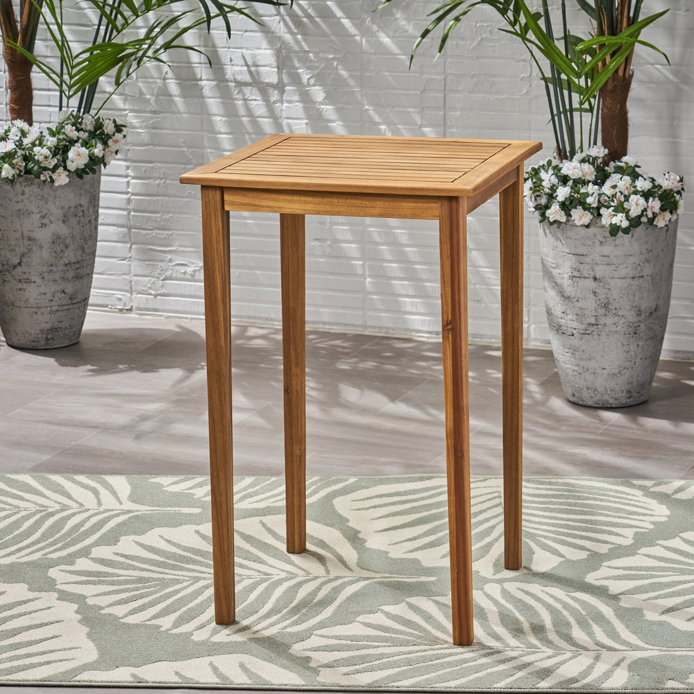 English Elm Christopher Knight Home® - Outdoor Acacia Wood Square Bar Table with Slatted Top and Tapered Legs, Weather-Resistant Style Teak 65095.00