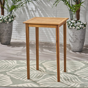 English Elm Christopher Knight Home® - Outdoor Acacia Wood Square Bar Table with Slatted Top and Tapered Legs, Weather-Resistant Style Teak 65095.00