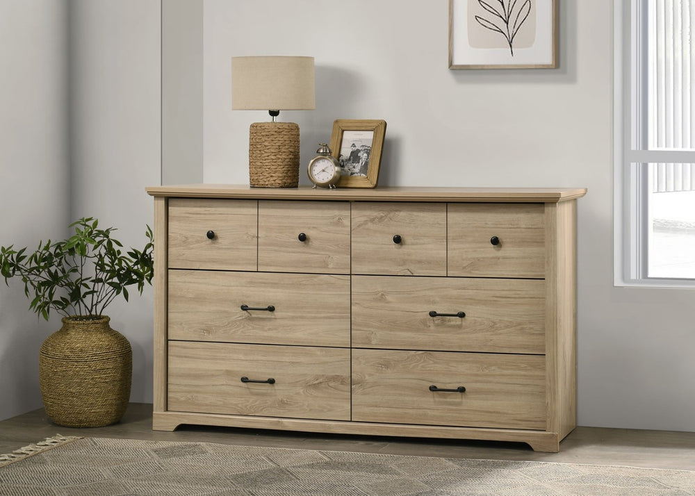 English Elm Elettra Six Drawer Wide Dresser Light Oak Laminate with Matte Black Hardware B2749P413341