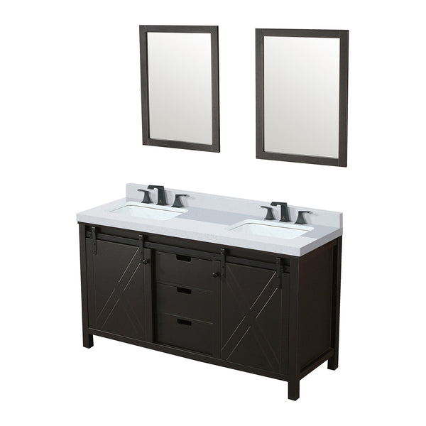 English Elm Brown Double Bath Vanity Set With White Quartz Countertop, Matte Black Faucet & 24" Mirrors Included B2731S01071
