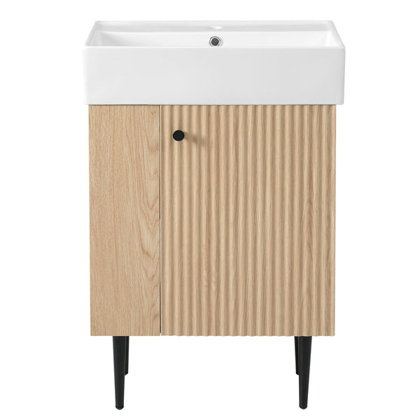 English Elm 21.6" Wood Left Side Storage Bathroom Vanity with Ceramic Sink, Soft-Close Door, Gold Handles, Modern SV000007AAD