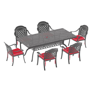English Elm 7-piece Cast Aluminum Outdoor Dining Set with Carved Petal Motifs and Weather Resistant Frame W1710S00606