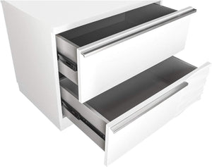 English Elm White Lacquer Wood 2-Drawer Nightstand High Gloss Modern Bedside Table Poplar Engineered Wood 24"W B011P353743