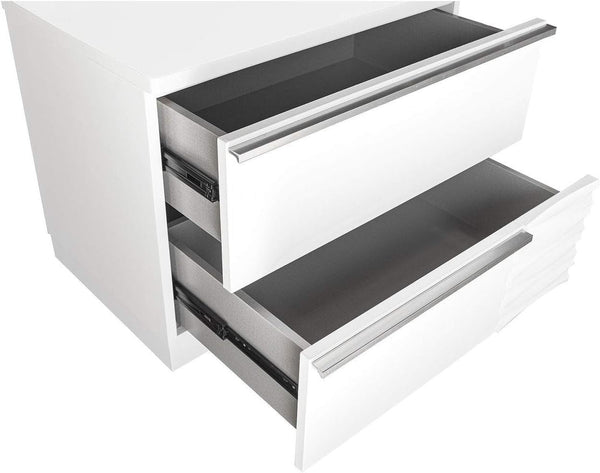 English Elm White Lacquer Wood 2-Drawer Nightstand High Gloss Modern Bedside Table Poplar Engineered Wood 24"W B011P353743