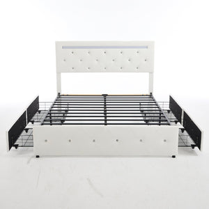 English Elm Full Size Pu Leather Storage Bed with Rgb Led Headboard and Charging Station White W5722P462437