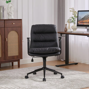 English Elm Office Ergonomic Mid-Back Chair with Double Sponge Cushions, Reclining 40° Base, Padded Arms and Wheels Black W1143P373974