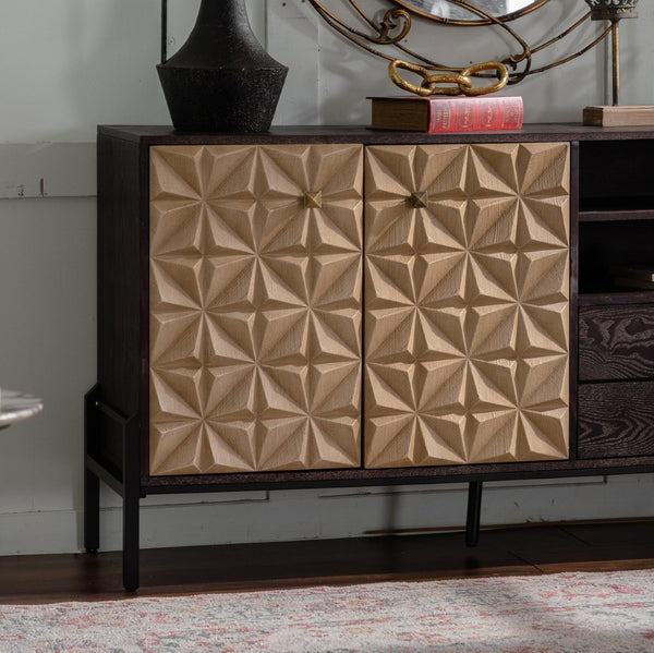 English Elm Solid Wood Sideboard With Handcrafted Geometric Design, Smart Storage & Rustic Finish For Versatile Spaces W3158P351694-GIGA