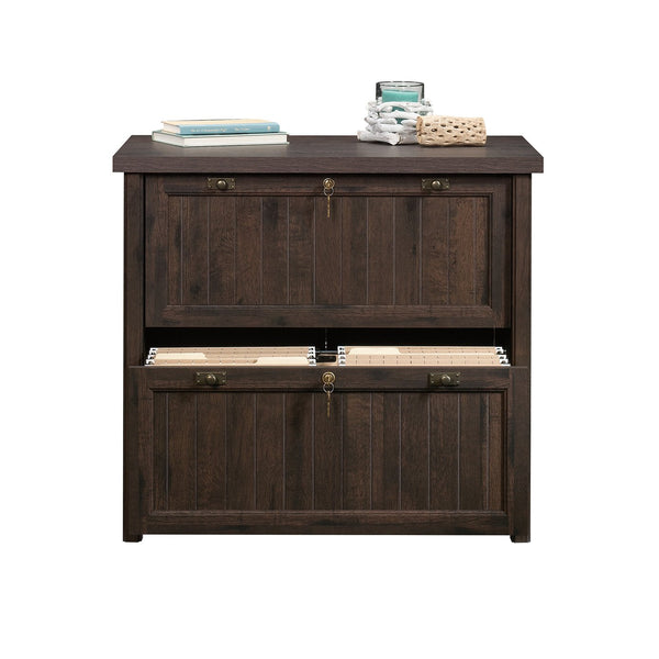 English Elm Lateral File Cabinet - Rustic Brown Finish, Secure Storage With Lockable Drawers For Home Or Office B356P402604