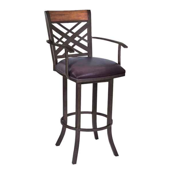 English Elm Tahiti 30 Inch Arm Barstool Stainless Steel Base with Brown Pu Upholstered Seat B2736P464871
