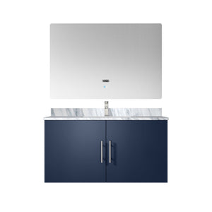 English Elm Navy Blue Bath Vanity Set With Carrara Marble Top, Chrome Faucet & 36" Led Mirror For Modern Elegance B2731S01312