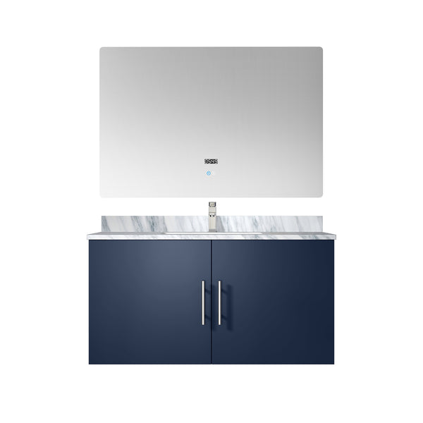 English Elm Navy Blue Bath Vanity Set With Carrara Marble Top, Chrome Faucet & 36" Led Mirror For Modern Elegance B2731S01312