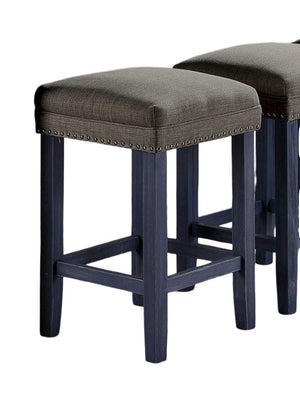 English Elm 4pc Dining Table Set 64"L with 3 Upholstered Stools Nailhead Trim USB Power Outlet Antique Blue B2741P384391