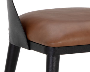Sunpan Dezirae Dining Chair - Stylish Curved Back Design with Genuine Leather Seat and Iron Legs, Handcrafted Black / Cognac Leather