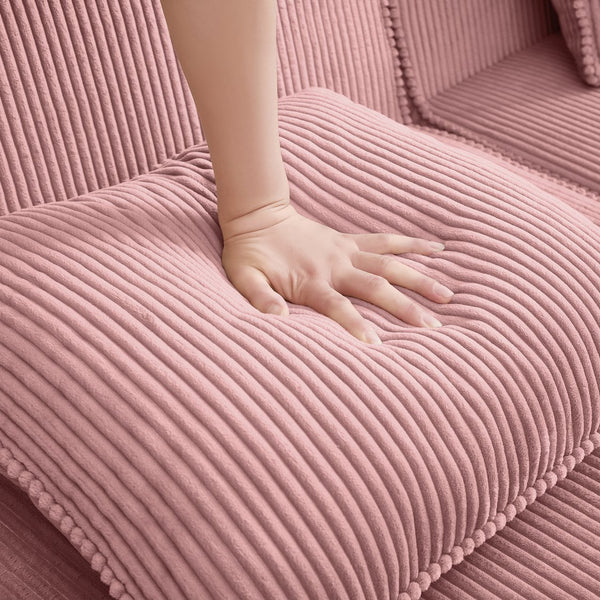 English Elm Modular Boneless 2-Seat Loveseat Sofa with Plush Corduroy, Deep Cloud Comfort and Removable Pillows Pink W3041P353184