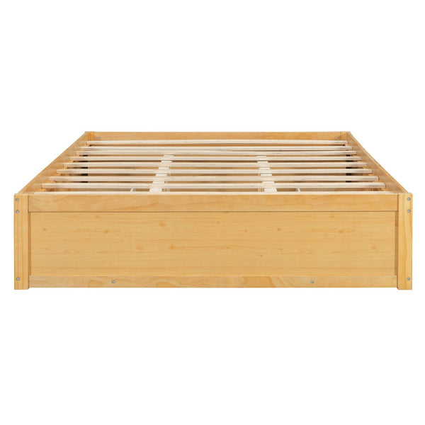 English Elm Queen Platform Storage Bed with Hydraulic Lift Footboard and Four Drawers Antique Finish Natural LP000139AAN