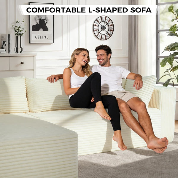 English Elm 100" Corduroy L-shaped Sectional with Deep Foam Seats for Modern Living Rooms T5880S00008