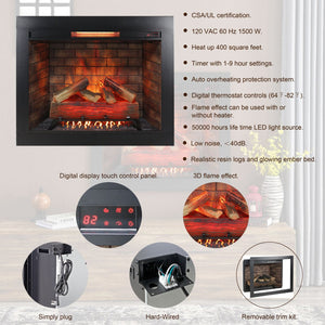 English Elm 33 Inch Infrared Quartz Electric Fireplace Insert with 3d Flame and Crackling Sound W1769P252988