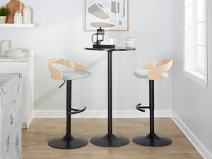 English Elm Adjustable Swivel Barstools Set of 3 Chrome Base Natural Wood Green Fabric Seat B202S02016