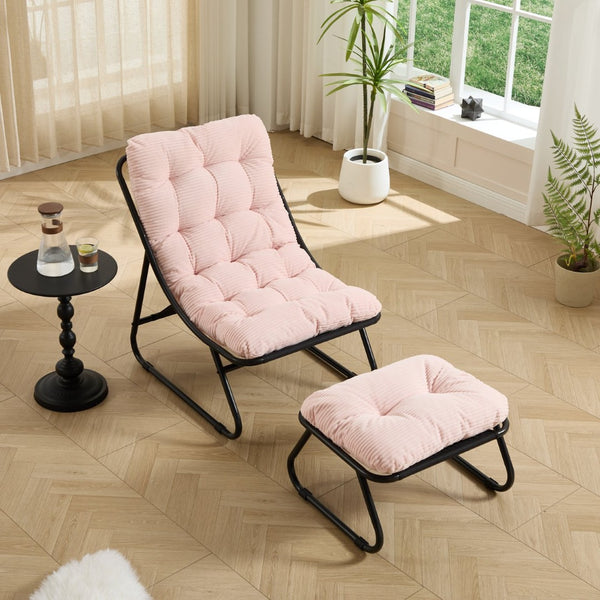 English Elm Patio Sling Lounge Chair with Ottoman Steel Frame Corduroy Cushion Indoor Outdoor W640P443497