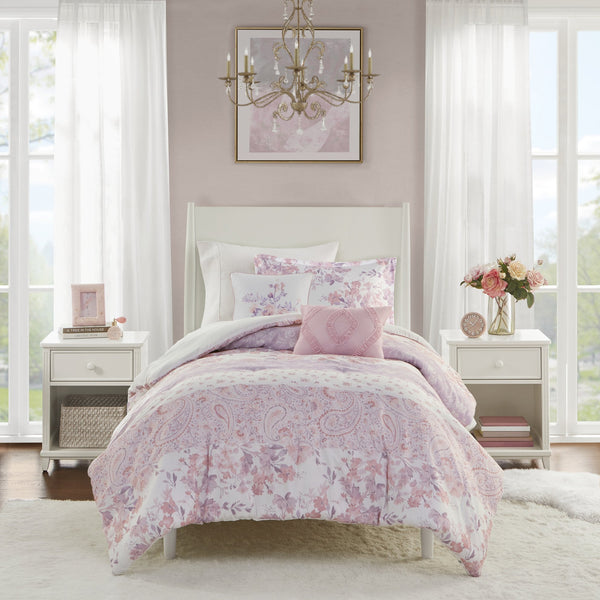 English Elm Floral Paisley Comforter Set Twin/Twin XL - Soft Microfiber, Anti-Microbial, Decorative Pillows Pink 19.68 L x 12.99 W x 7.09 H B035P294218