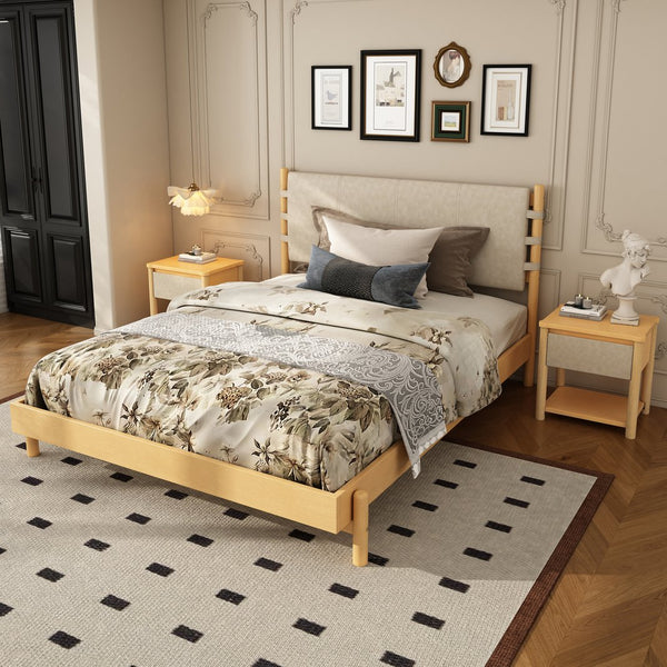 English Elm Christopher Knight Home® - Modern Queen Bed Frame Set with Two Nightstands – Sleek Wood Platform Bed, Headboard, Storage Drawers, Durable Veneer Finish, Stylish Bedroom Bundle Beige,Natural N770S498N38A39A