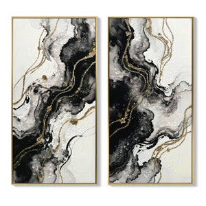 English Elm Large Abstract Diptych Canvas Set Hand Painted Gold Textured Minimalist Wall Decor W3374P419285