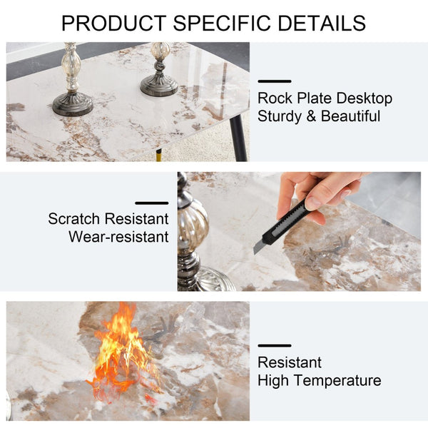 English Elm Table 5-Piece Dining Set - White Sintered Stone Table With 4 Stylish Pu Chairs In Gray & White Combo W1151S04209-GIGA