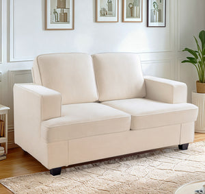 English Elm Modern Velvet Loveseat with Deep Seating and High-Density Foam, Loose Back Cushions, Wide Arms, Stylish Living Sofa for Home 93 Ivory B2735P292323