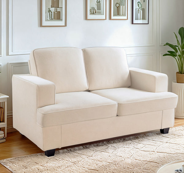 English Elm Modern Velvet Loveseat with Deep Seating and High-Density Foam, Loose Back Cushions, Wide Arms, Stylish Living Sofa for Home 93 Ivory B2735P292323