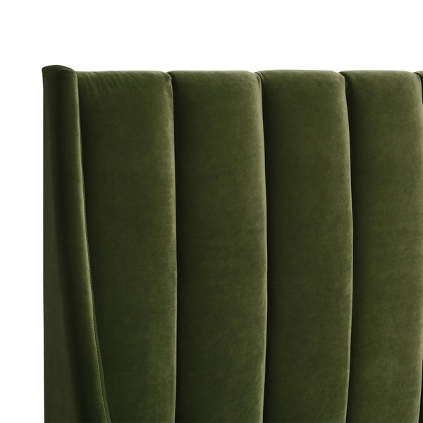 English Elm Jennifer Taylor Home - Aspen Modern Platform Bed Set In Olive Green Velvet - Vertical Tufted Headboard, Queen Size Comfort B2719P238512