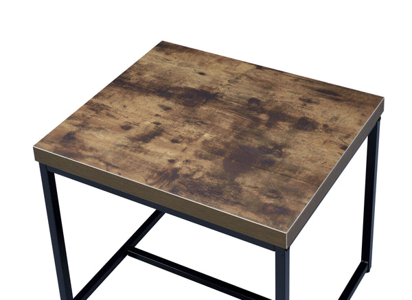 English Elm Bob Weathered Oak End Table with Black Metal Sled Base, 22"x19" Composite Wood Top, Industrial Chic B2726P244961