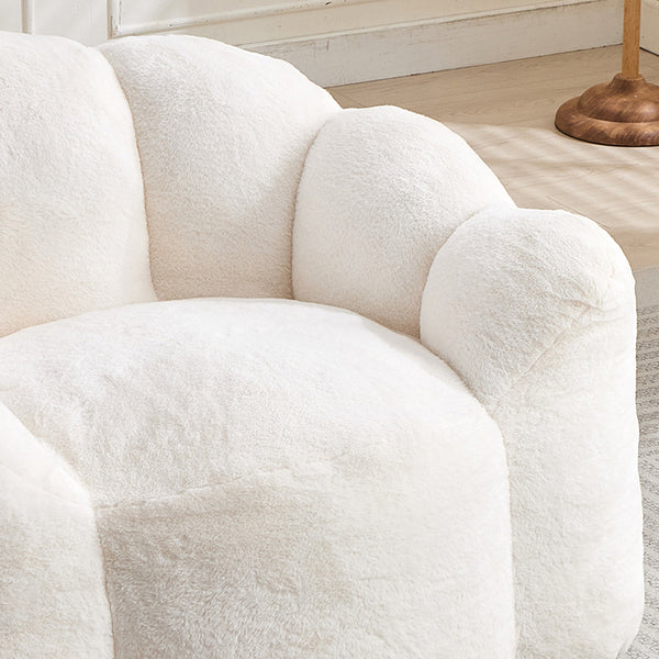 English Elm Lotus memory foam bean bag sofa with pull ring — anti-fouling faux fur, non-slip base, cozy support White W2311P357139