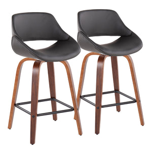 English Elm Fabrico Mid-Century Modern Set Of 2 Counter Stools In Walnut With Grey Faux Leather & Footrest B202S00258
