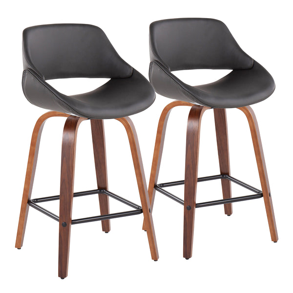English Elm Fabrico Mid-Century Modern Set Of 2 Counter Stools In Walnut With Grey Faux Leather & Footrest B202S00258