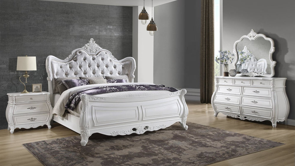 English Elm Opulence 4-Piece Queen Bedroom Set In Pearl White - Modern Elegance With Timeless Storage Solutions B009S01368-GIGA