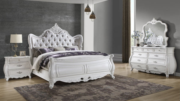 English Elm Opulence 4-Piece Queen Bedroom Set In Pearl White - Modern Elegance With Timeless Storage Solutions B009S01368-GIGA