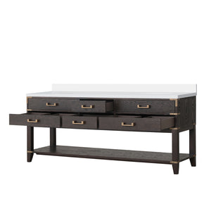 English Elm Brown Oak Double Bath Vanity 80" W X 22" D - Elegant Cultured Marble Top, Ample Storage & Style B2731P260330