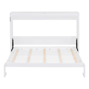 English Elm Queen Murphy Wall Bed with Dual Piston Mechanism Space Saving Mdf Cabinet Frame White LP000665AAK-2