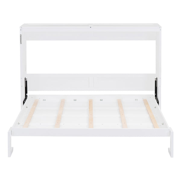 English Elm Queen Murphy Wall Bed with Dual Piston Mechanism Space Saving Mdf Cabinet Frame White LP000665AAK-2