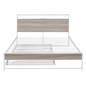 English Elm Queen Steel Platform Bed with Trundle Headboard Shelves and Built-in Usb Charging N708P477431K