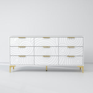 English Elm Modern Nine Drawer Wooden Dresser Wide Storage Chest for Bedroom or Entryway White B2770P494719